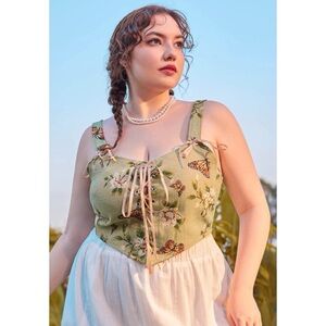 Cider Floral Butterfly Lace Up Top